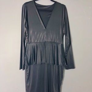 Black Spandex Peplum Knee-Length Dress - 2X